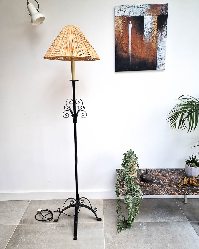 Vintage Wrought Iron Work Floor Lamp inc. Shade