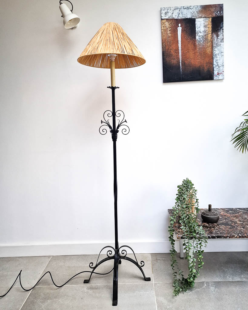 Vintage Wrought Iron Work Floor Lamp inc. Shade