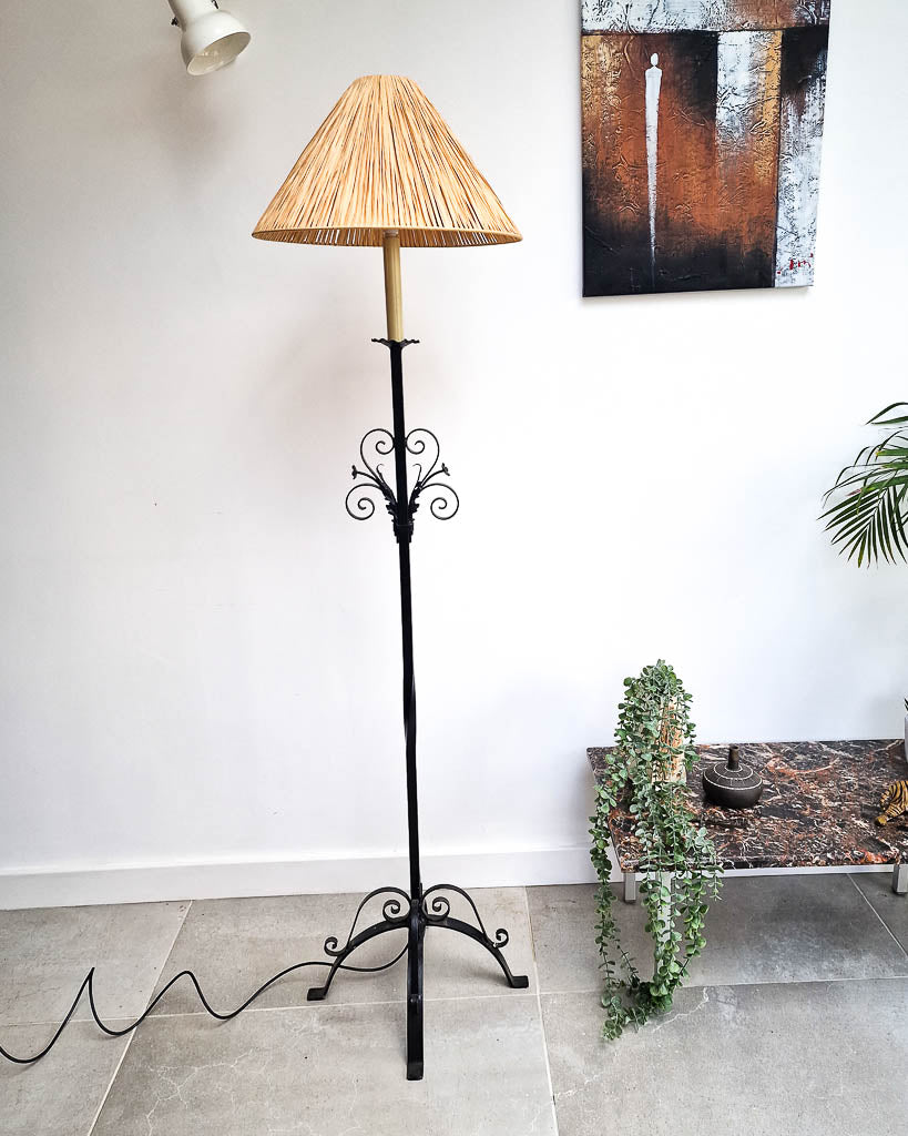 Vintage Wrought Iron Work Floor Lamp inc. Shade