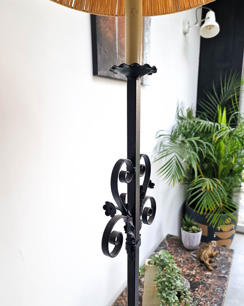 Vintage Wrought Iron Work Floor Lamp inc. Shade