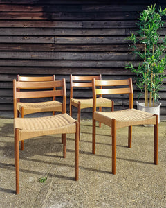 Mid Century Teak & Papercord Dining Chairs (Set of 4)