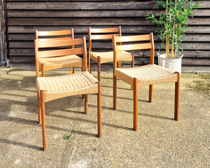 Mid Century Teak & Papercord Dining Chairs (Set of 4)