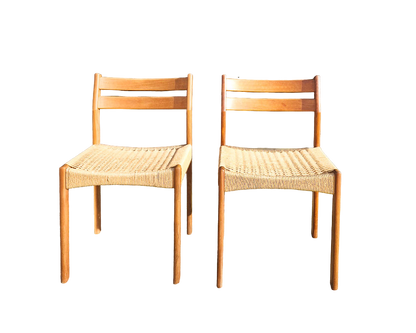 Mid Century Teak & Papercord Dining Chairs (Set of 4)