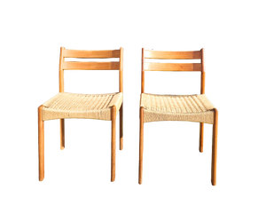 Mid Century Teak & Papercord Dining Chairs (Set of 4)