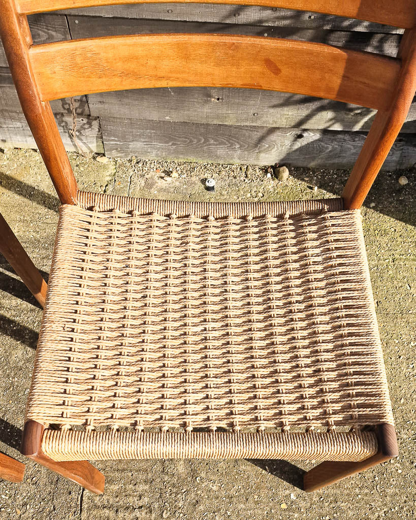 Mid Century Teak & Papercord Dining Chairs (Set of 4)