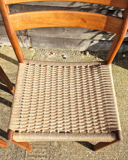 Mid Century Teak & Papercord Dining Chairs (Set of 4)