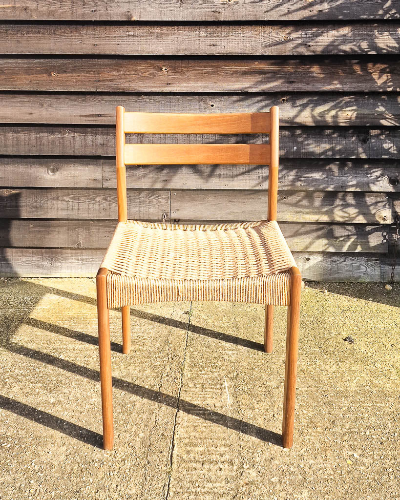 Mid Century Teak & Papercord Dining Chairs (Set of 4)