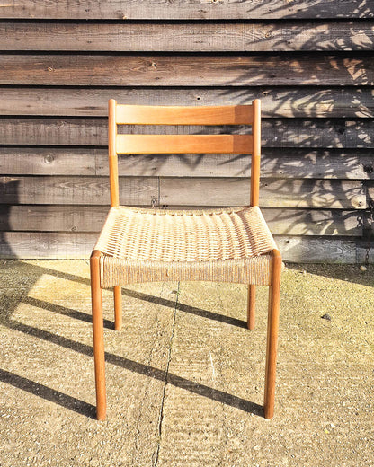 Mid Century Teak & Papercord Dining Chairs (Set of 4)