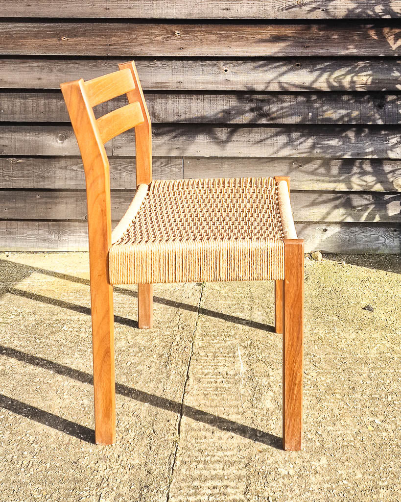 Mid Century Teak & Papercord Dining Chairs (Set of 4)