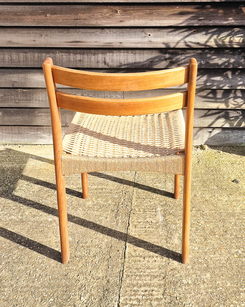 Mid Century Teak & Papercord Dining Chairs (Set of 4)