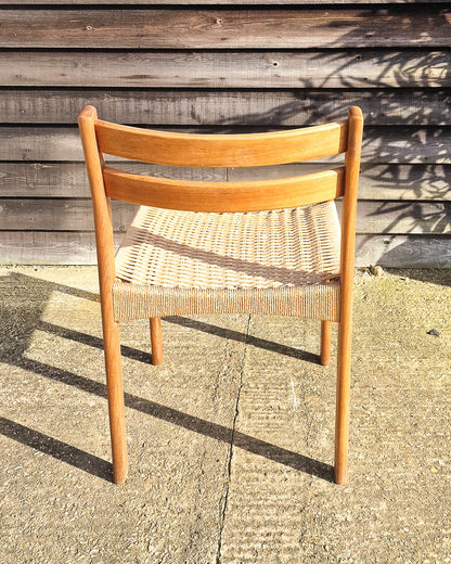 Mid Century Teak & Papercord Dining Chairs (Set of 4)