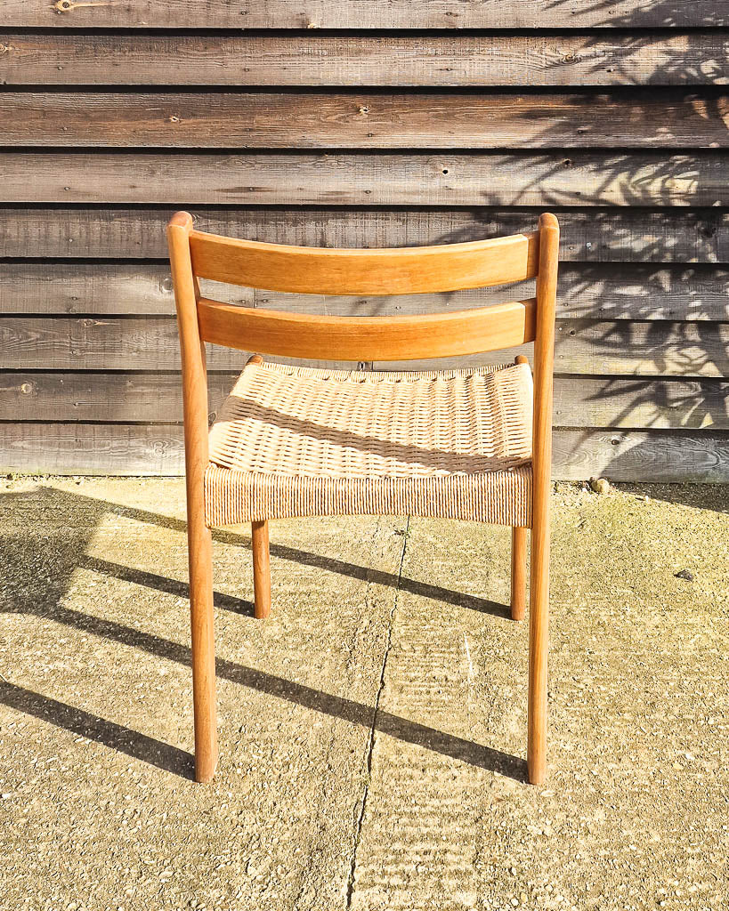 Mid Century Teak & Papercord Dining Chairs (Set of 4)