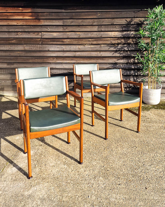 Mid Century Teak & Vinyl Dining Chairs (Set of 4)