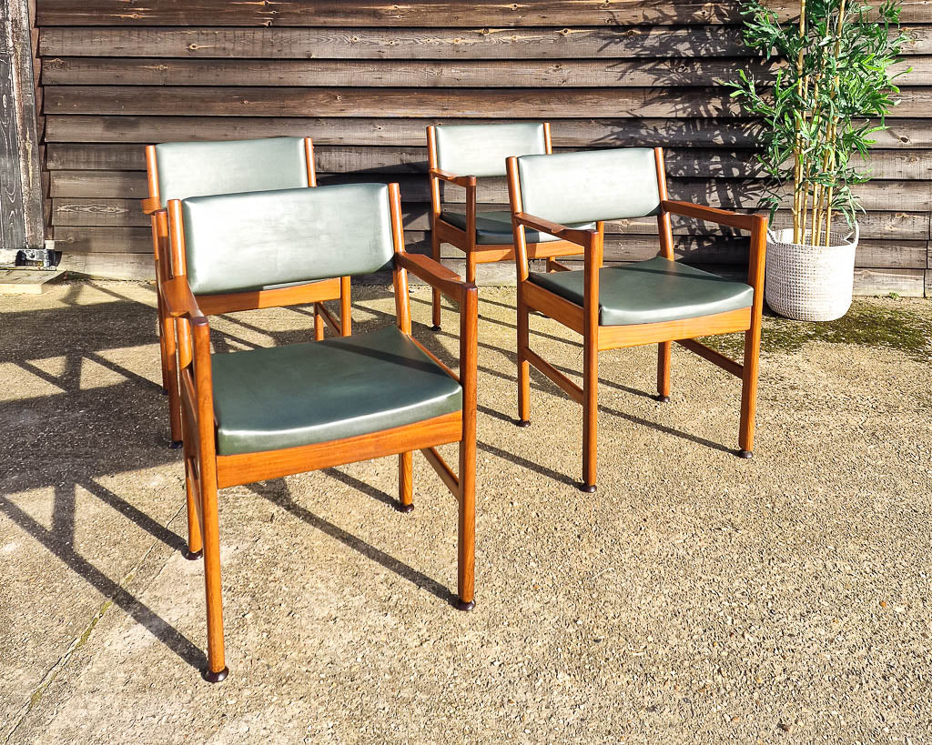 Mid Century Teak & Vinyl Dining Chairs (Set of 4)