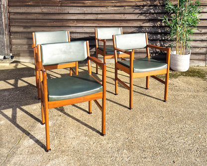 Mid Century Teak & Vinyl Dining Chairs (Set of 4)
