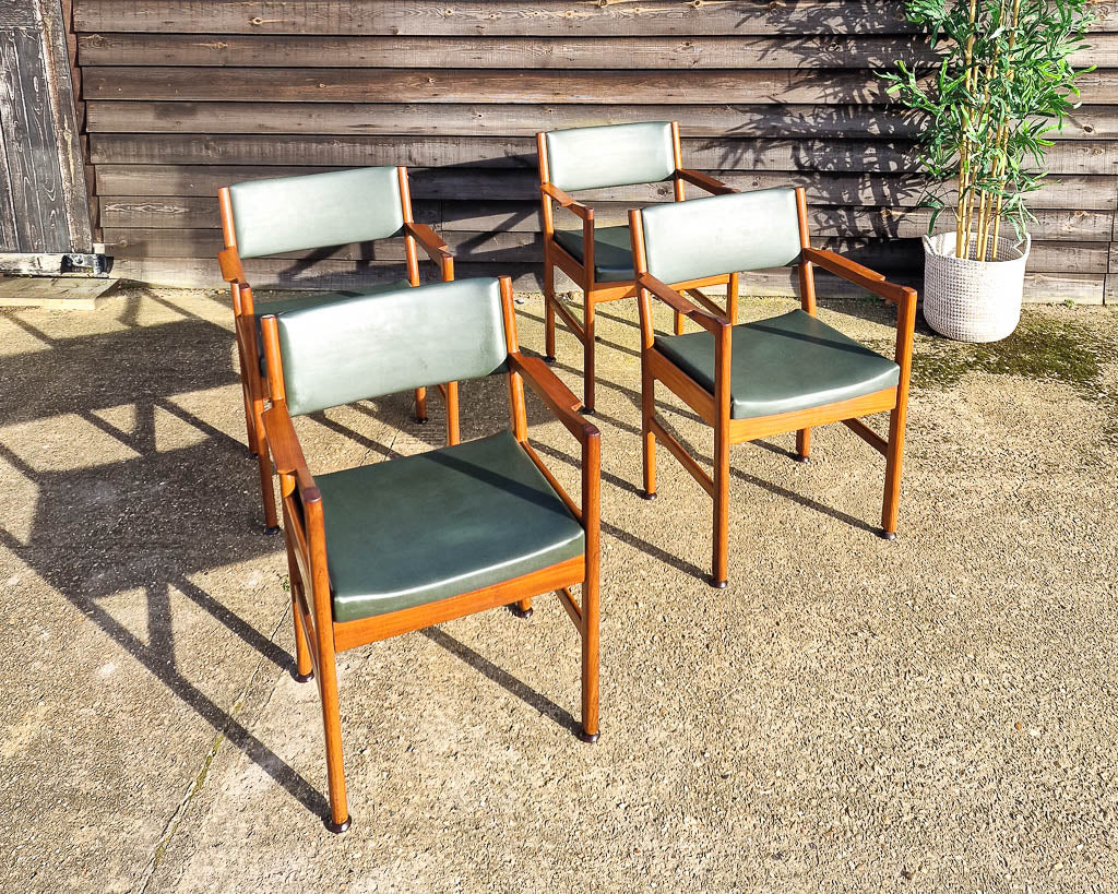 Mid Century Teak & Vinyl Dining Chairs (Set of 4)
