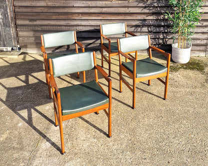 Mid Century Teak & Vinyl Dining Chairs (Set of 4)