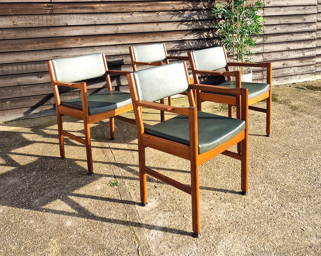 Mid Century Teak & Vinyl Dining Chairs (Set of 4)