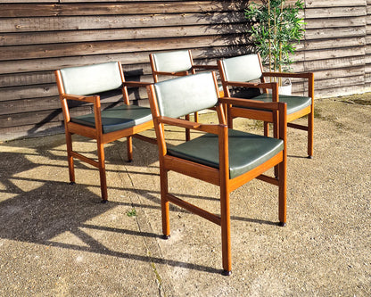 Mid Century Teak & Vinyl Dining Chairs (Set of 4)