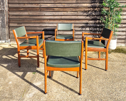 Mid Century Teak & Vinyl Dining Chairs (Set of 4)