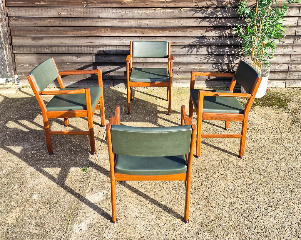 Mid Century Teak & Vinyl Dining Chairs (Set of 4)