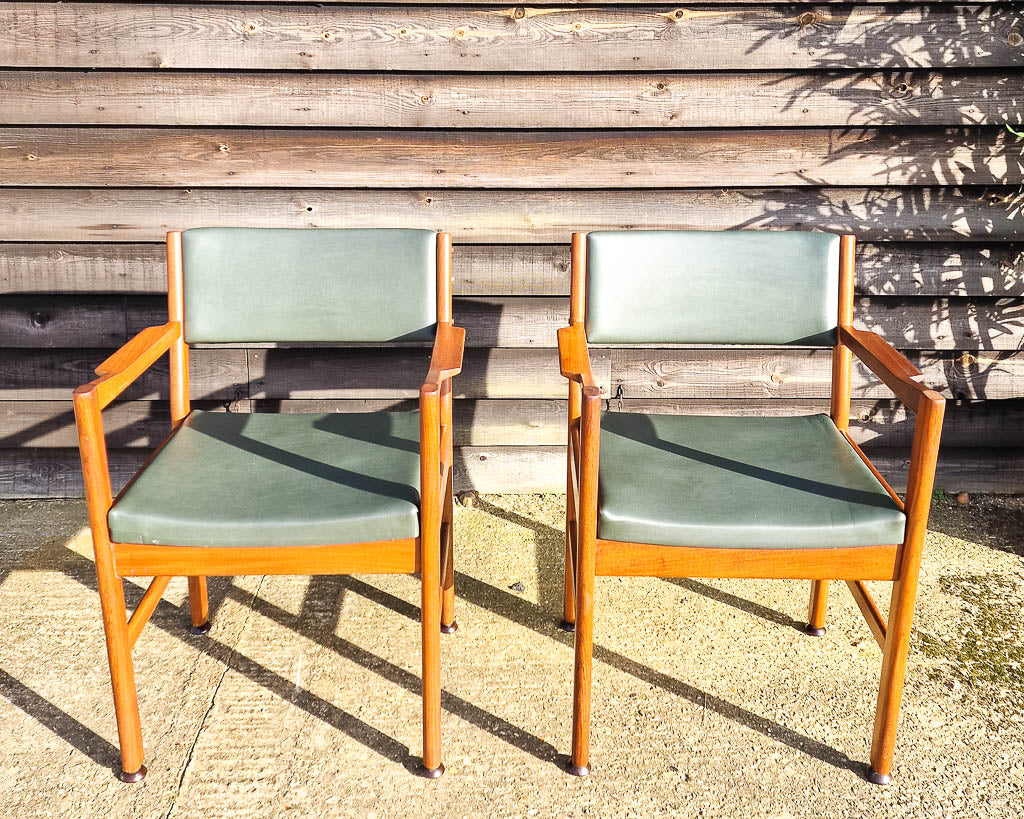 Mid Century Teak & Vinyl Dining Chairs (Set of 4)