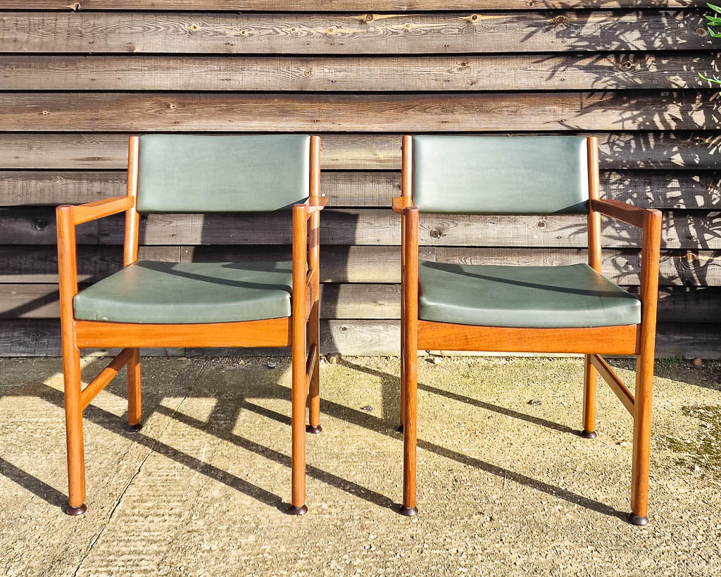 Mid Century Teak & Vinyl Dining Chairs (Set of 4)