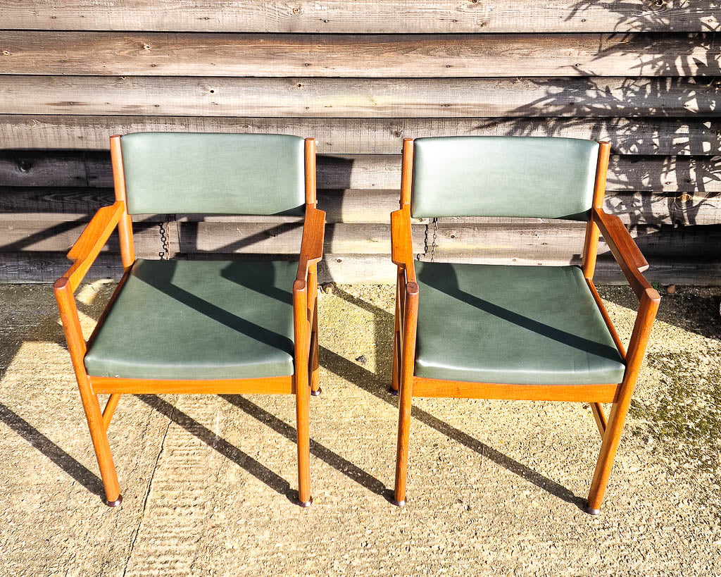 Mid Century Teak & Vinyl Dining Chairs (Set of 4)