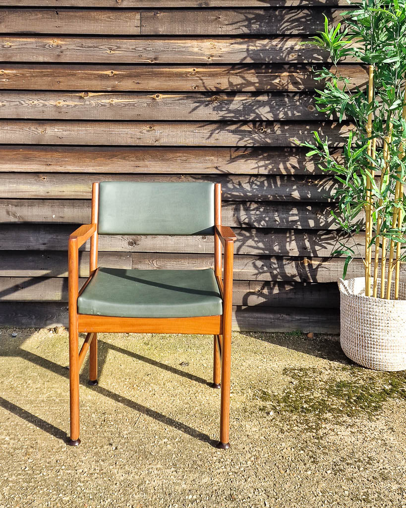 Mid Century Teak & Vinyl Dining Chairs (Set of 4)
