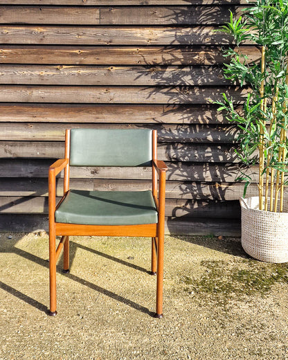 Mid Century Teak & Vinyl Dining Chairs (Set of 4)