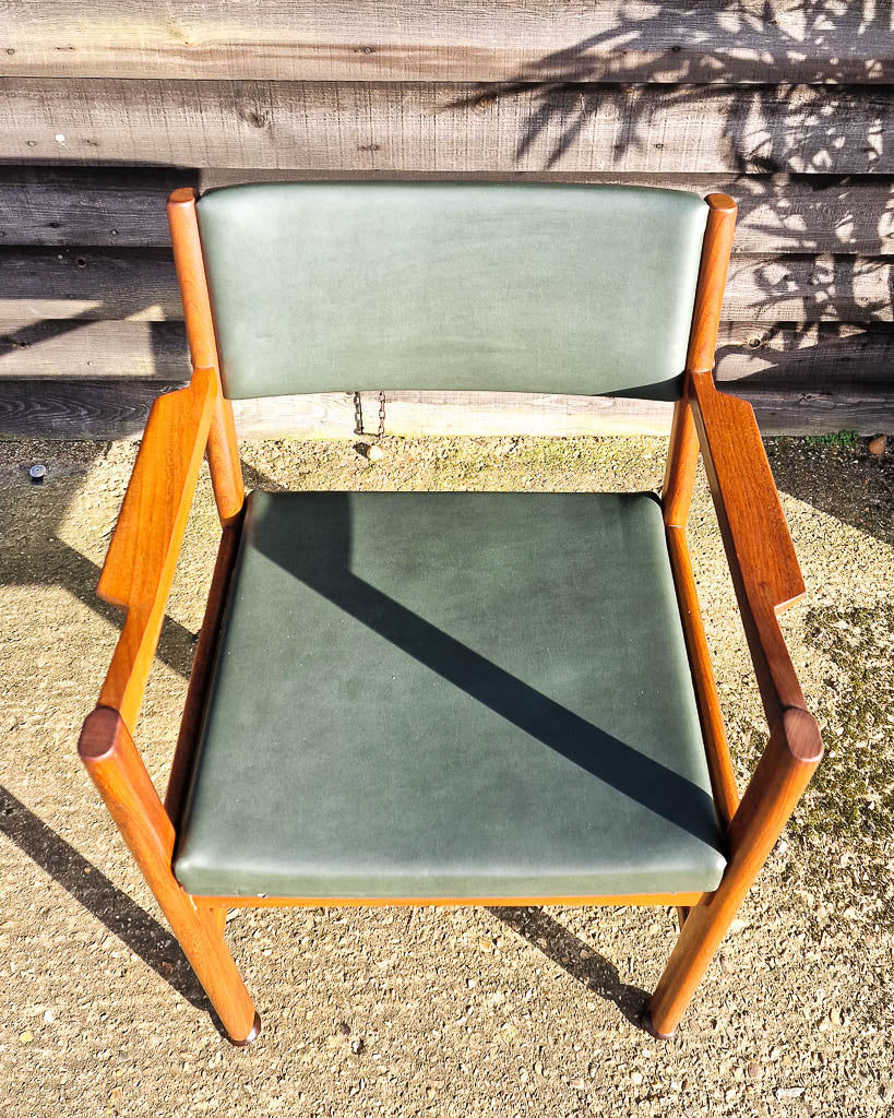 Mid Century Teak & Vinyl Dining Chairs (Set of 4)