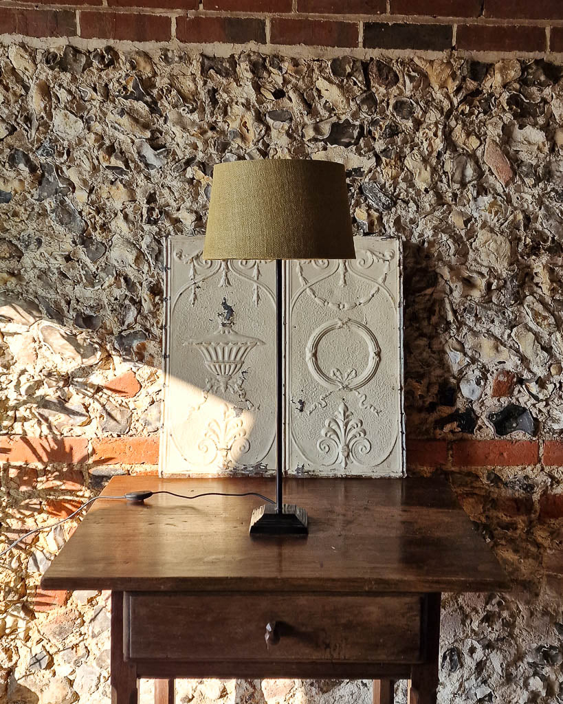 Vintage Black Metal Table Lamp with Jute Shade