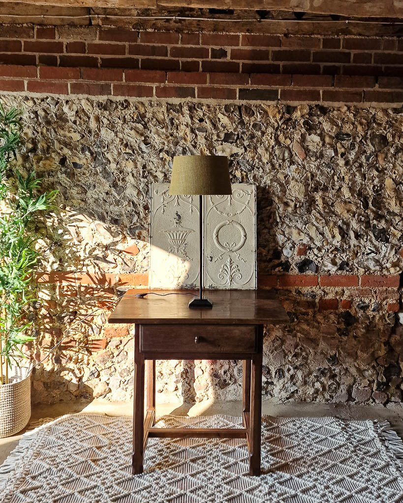 Vintage Black Metal Table Lamp with Jute Shade
