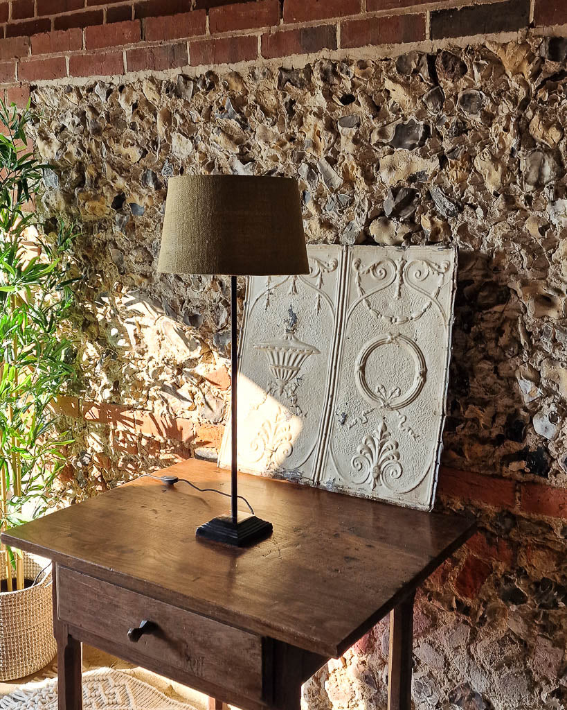 Vintage Black Metal Table Lamp with Jute Shade