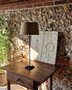 Vintage Black Metal Table Lamp with Jute Shade