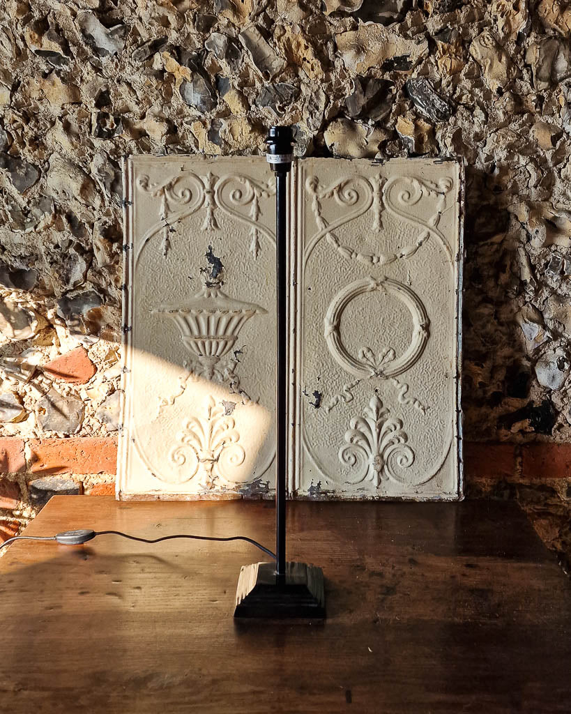 Vintage Black Metal Table Lamp with Jute Shade