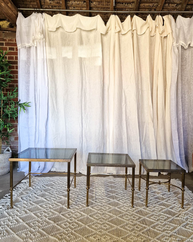 Vintage Brass & Smoked Glass Nesting Tables (Trio)