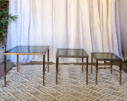 Vintage Brass & Smoked Glass Nesting Tables (Trio)