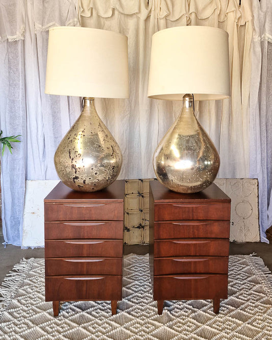 Vintage Oversized Glass Table Lamp & Shade (Pair)