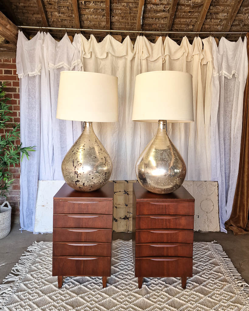 Vintage Oversized Glass Table Lamp & Shade (Pair)