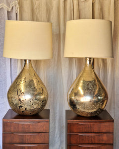 Vintage Oversized Glass Table Lamp & Shade (Pair)