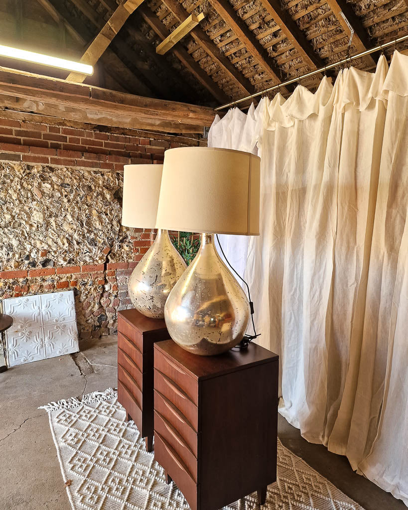 Vintage Oversized Glass Table Lamp & Shade (Pair)