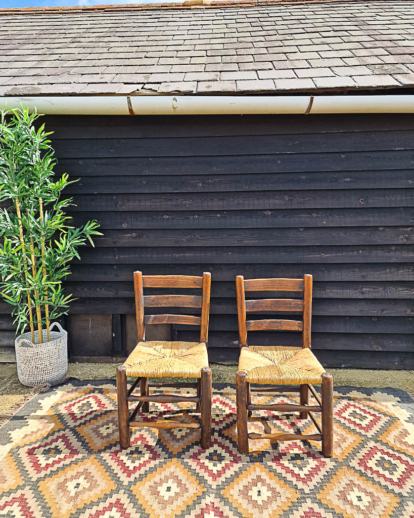 Vintage Country Oak Chairs (Pair)