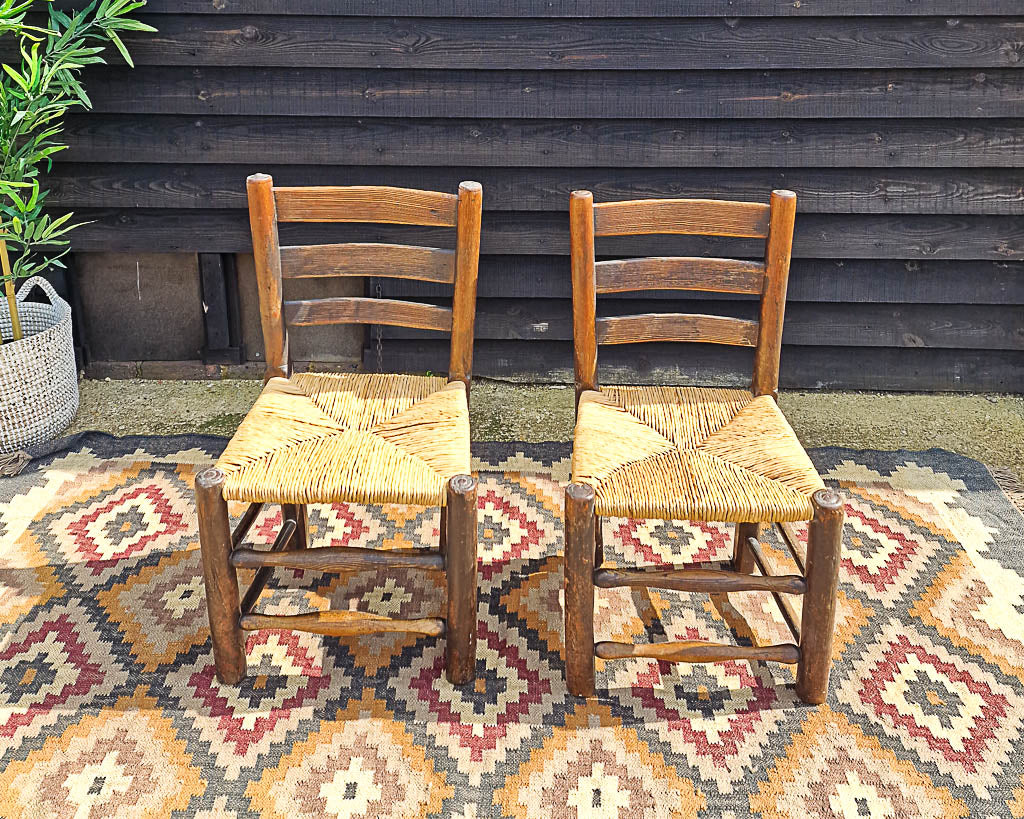 Vintage Country Oak Chairs (Pair)