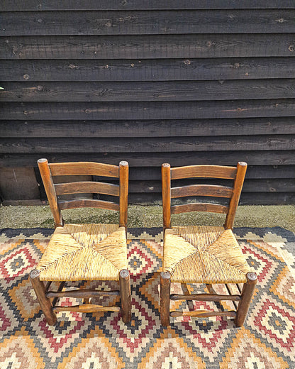 Vintage Country Oak Chairs (Pair)