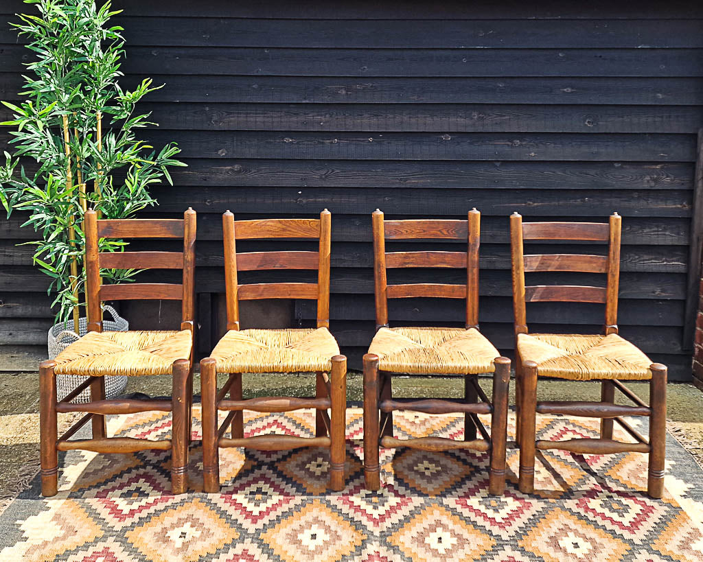 Vintage Country Elm Chairs (Set of Four)