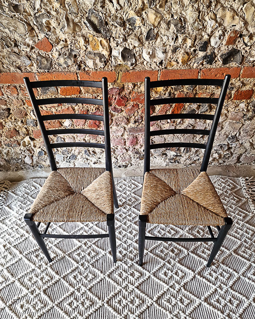 Black ladder back chairs clearance with rush seats