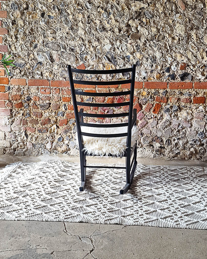 Mid Century Italian Ebonised Rocking Chair (Upholstered)