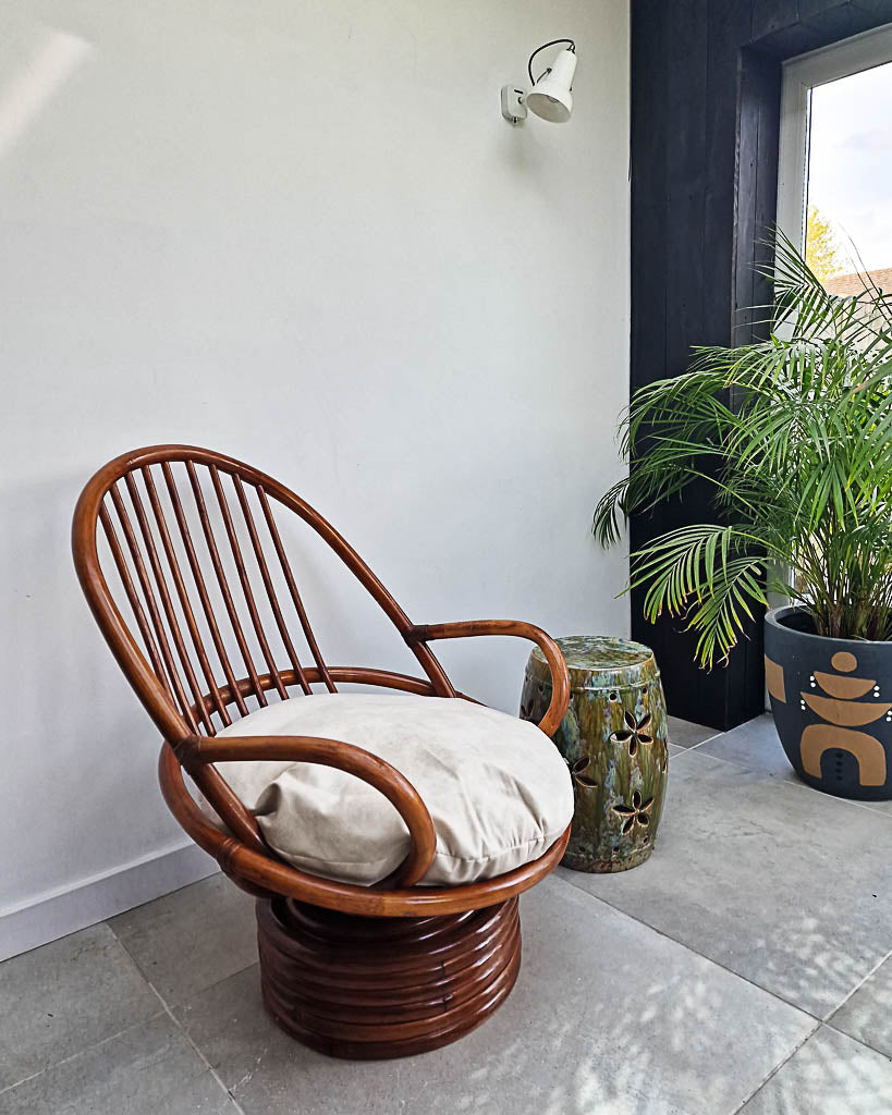 Vintage Bamboo Swivel Chair (inc. Cushion)