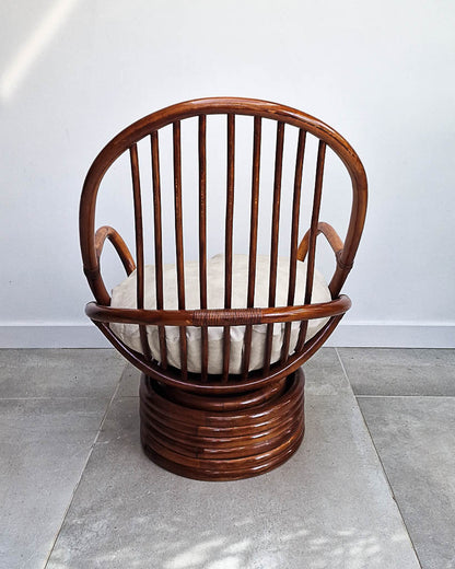 Vintage Bamboo Swivel Chair (inc. Cushion)